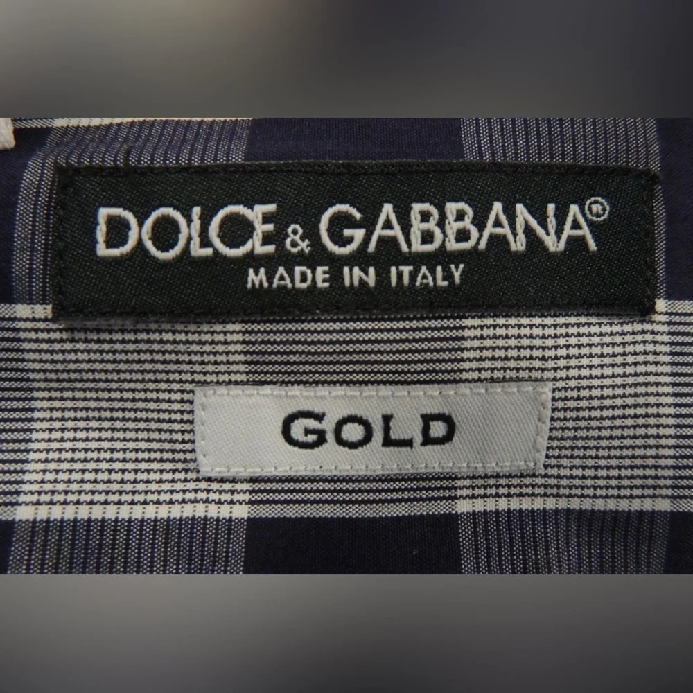 🛑 1 hour sale. Dolce & Gabbana, size 15.5, Men's Navy & White Plaid, gold label - Picture 5 of 10